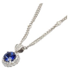 1.15 CT Blue Sapphire and Diamonds Pendant Necklace