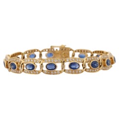 11.5 ct Bue Sapphire and Diamond Linked Bracelet in 18kt Solid Yellow Gold