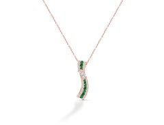 1.15 Ct Diamond and Emerald Necklace in 14k Gold