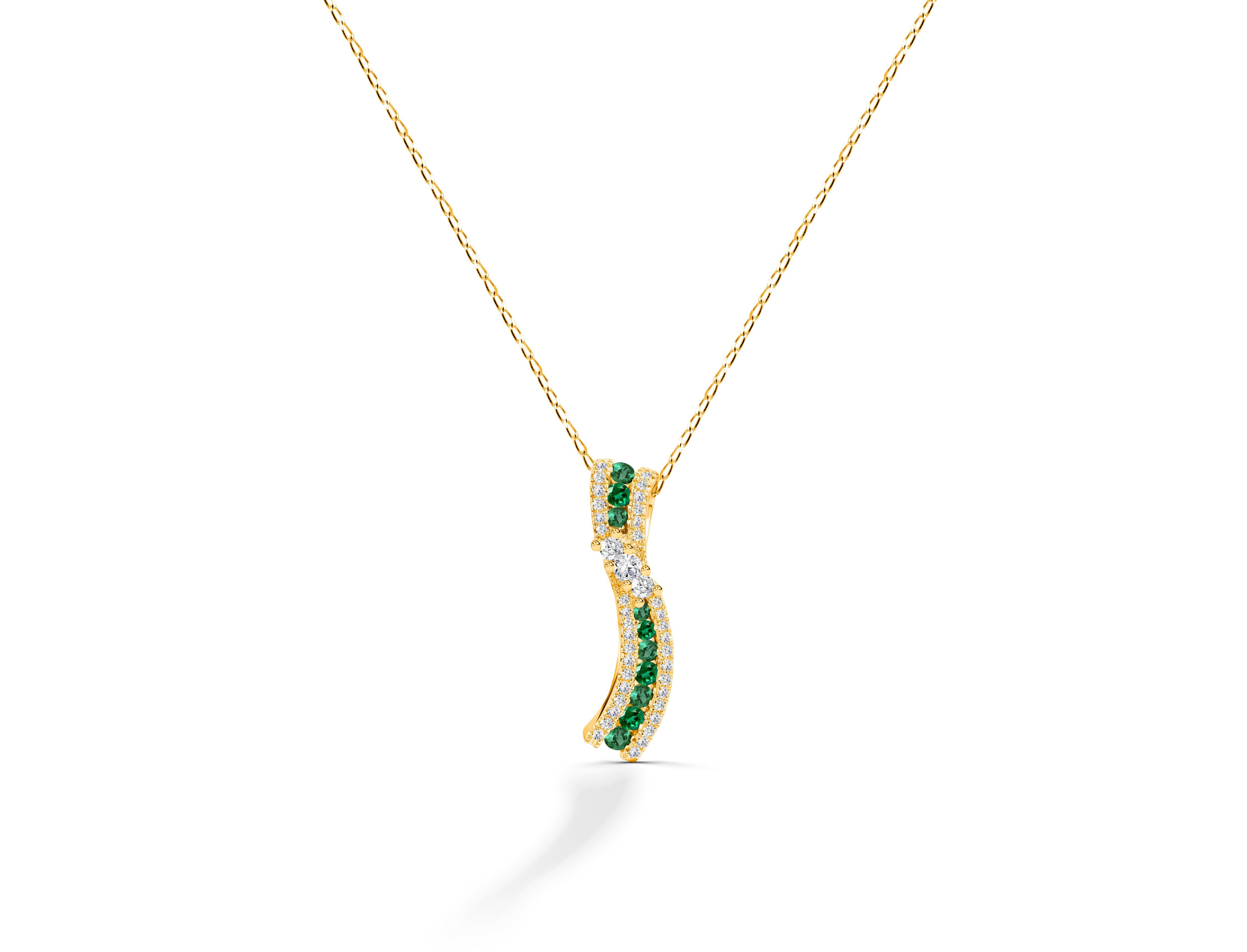 1,15 Karat Diamant- und Smaragd-Halskette aus 14 Karat Gold (Moderne) im Angebot