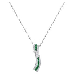 1.15 Ct Diamond and Emerald Necklace in 14k Gold