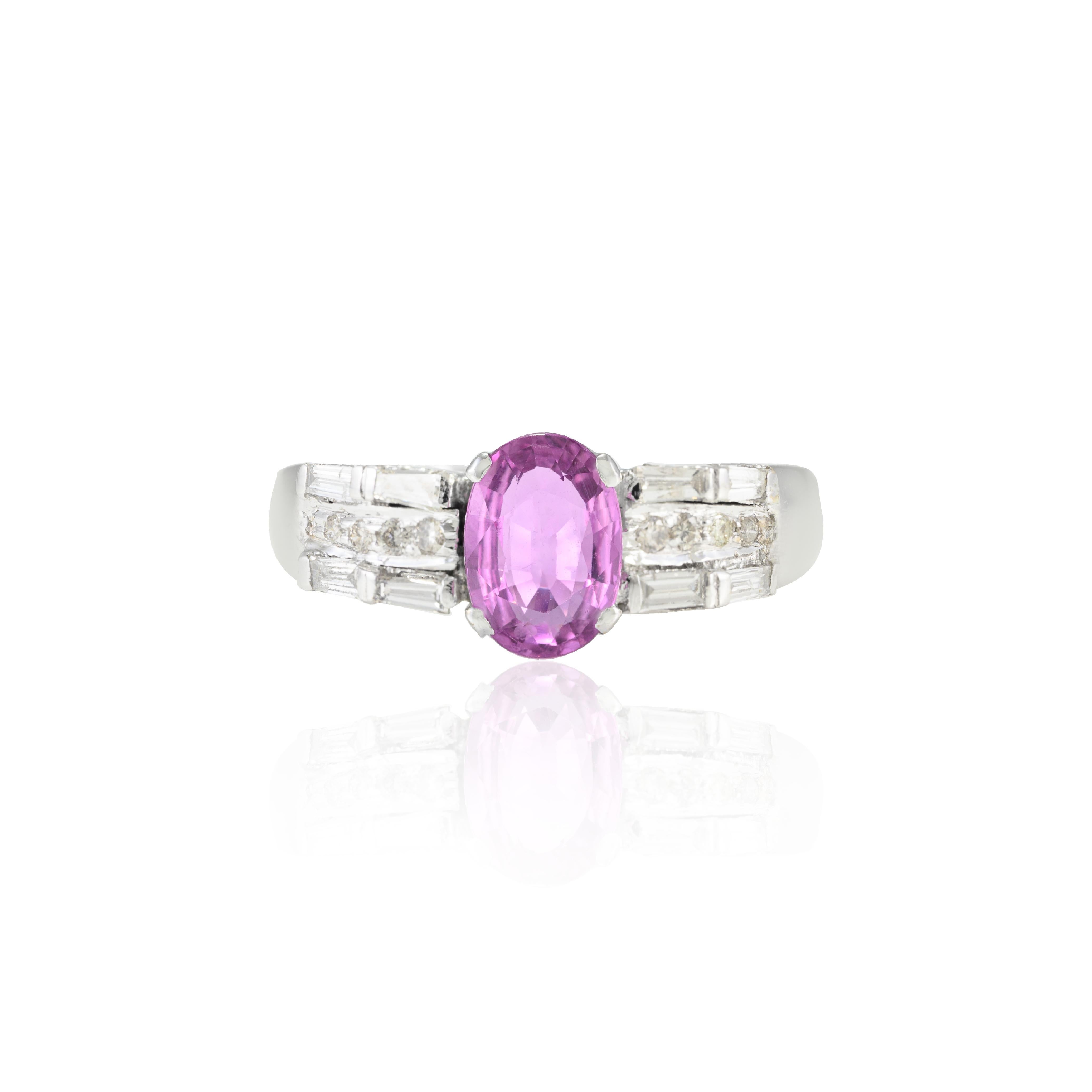 For Sale:  Oval Pink Sapphire Diamond Wedding Ring for Women in 18k White Gold 2