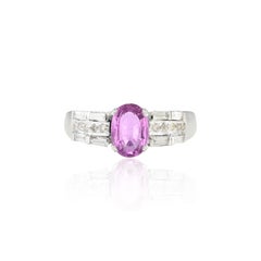 Oval Pink Sapphire Diamond Wedding Ring for Women in 18k White Gold