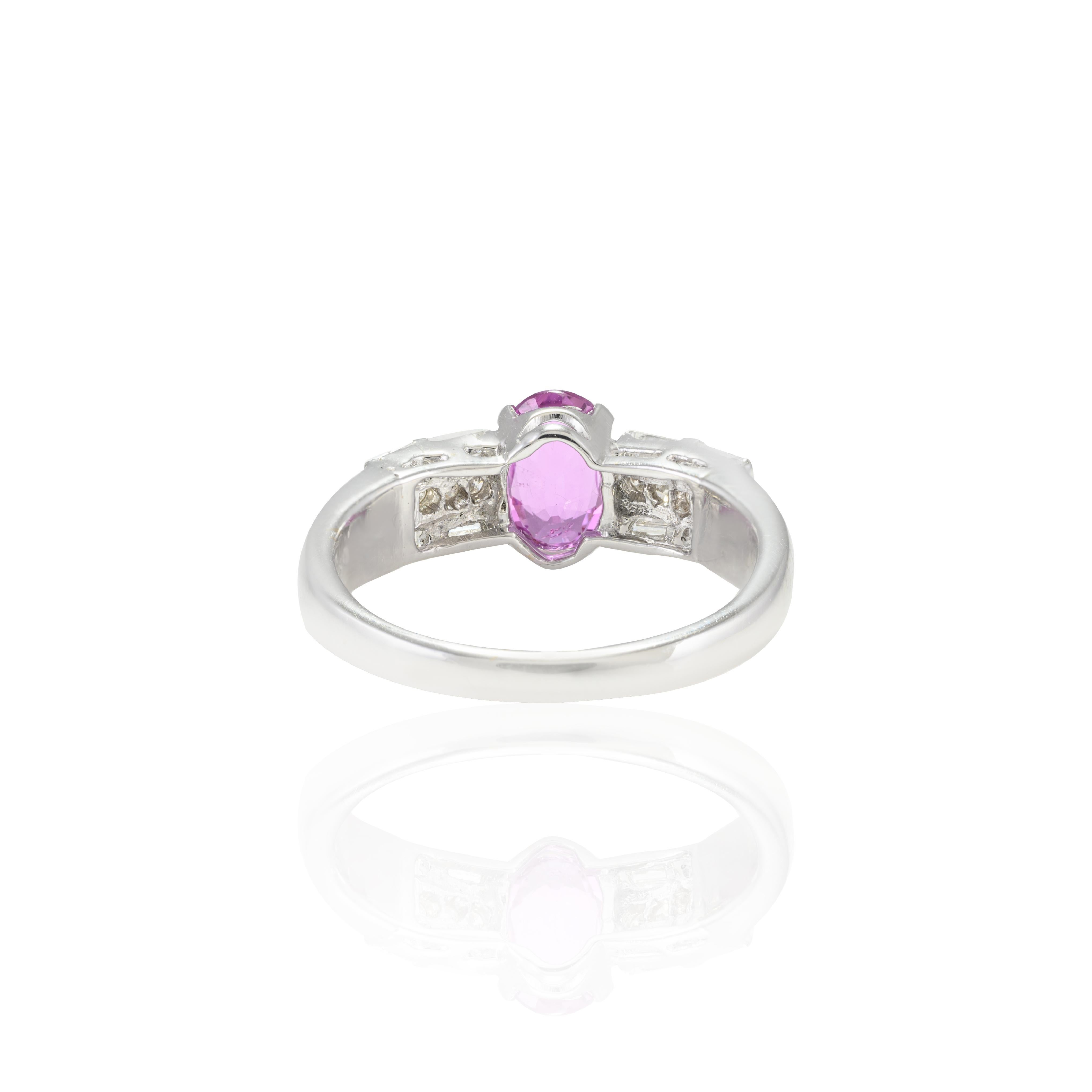 For Sale:  Oval Pink Sapphire Diamond Wedding Ring for Women in 18k White Gold 3