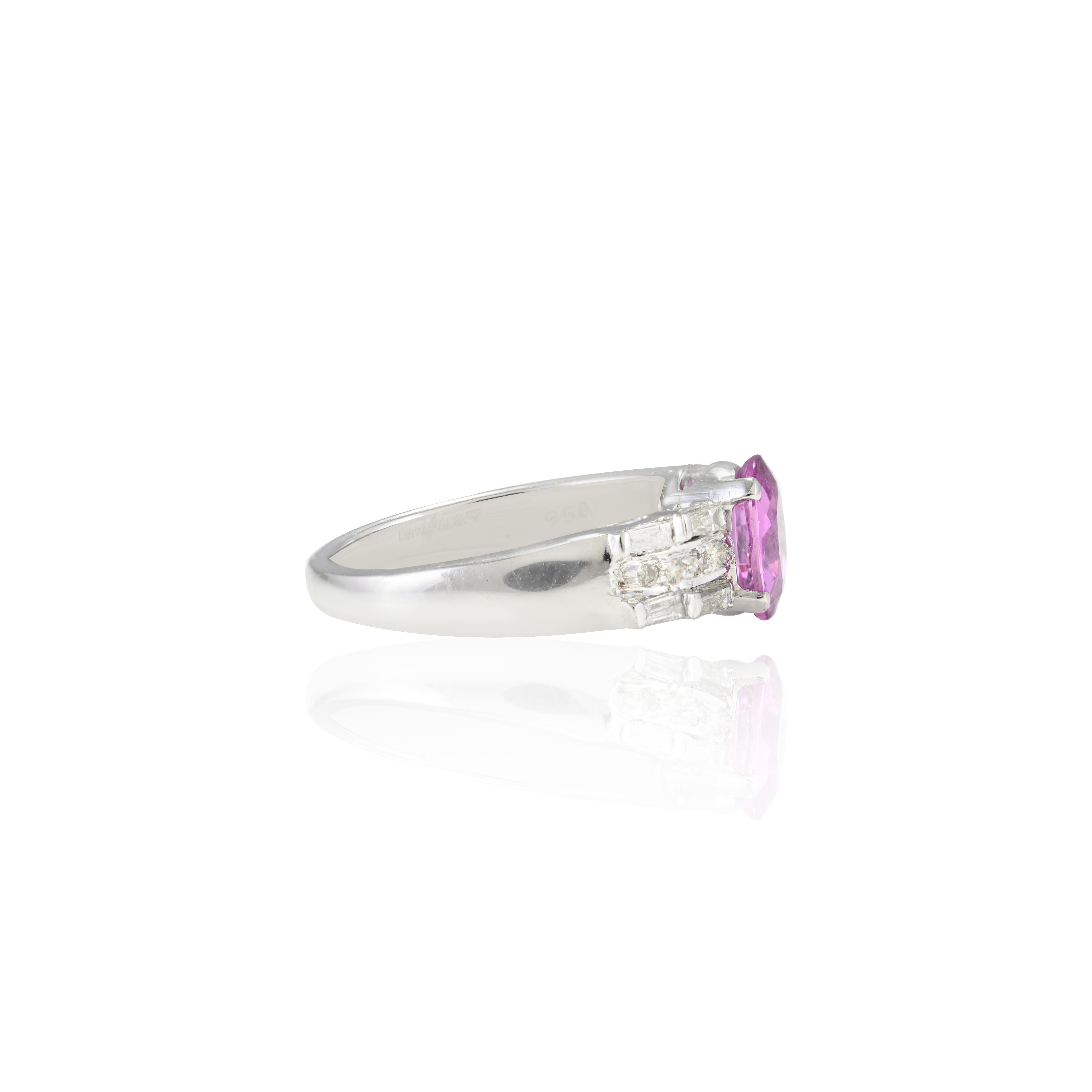 For Sale:  Oval Pink Sapphire Diamond Wedding Ring for Women in 18k White Gold 4