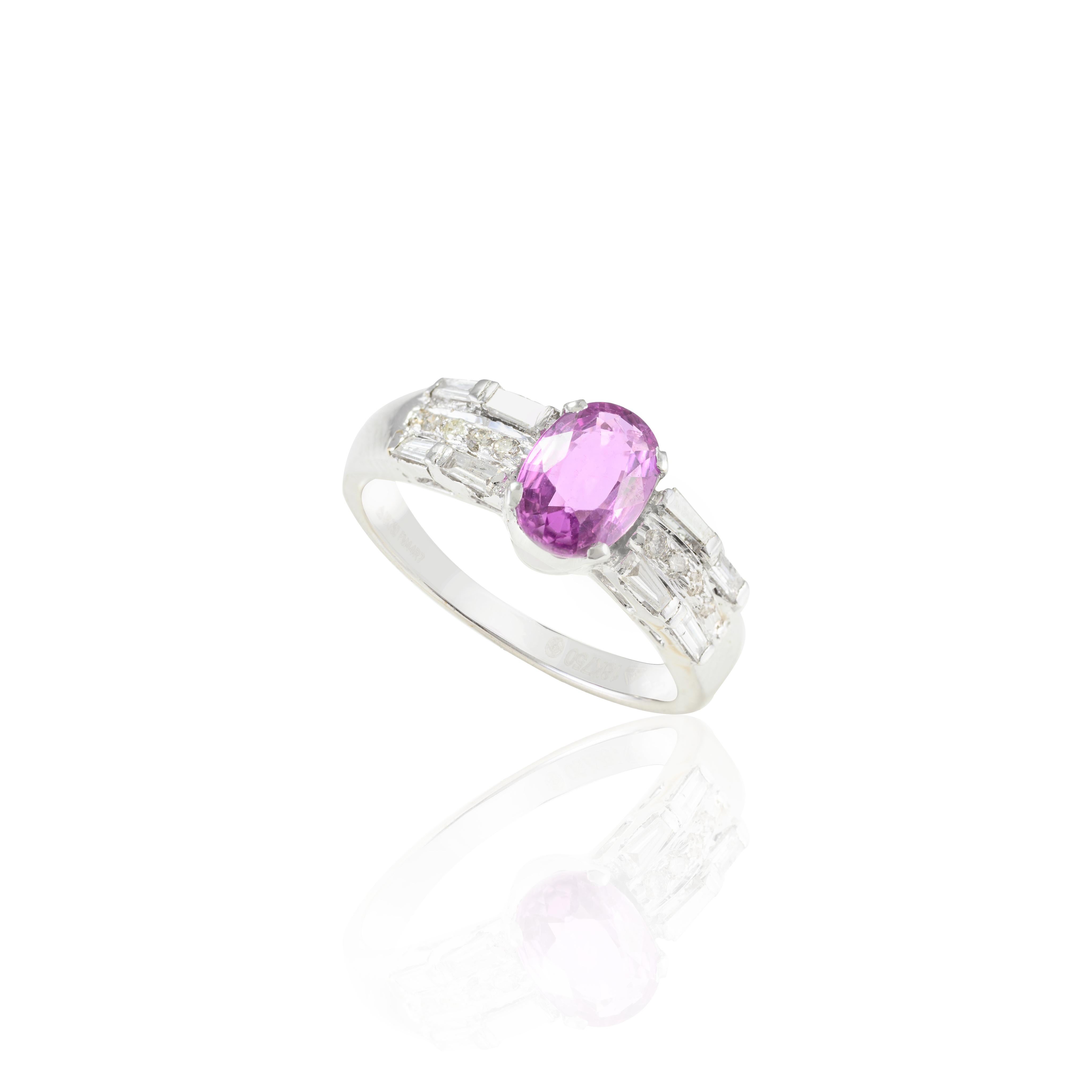 For Sale:  Oval Pink Sapphire Diamond Wedding Ring for Women in 18k White Gold 5