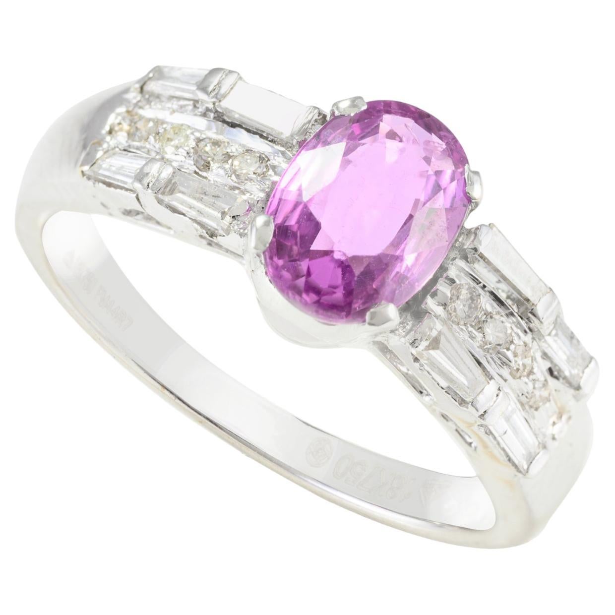 Oval Pink Sapphire Diamond Wedding Ring for Women in 18k White Gold