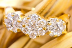 1.15 CT Flower Engagement Ring Natural Diamond Eternity Band 14K Yellow Gold