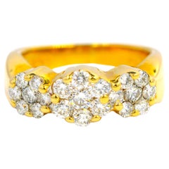 1.15 CT Flower Engagement Ring Natural Diamond Eternity Band 14K Yellow Gold