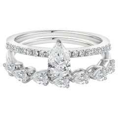 1.15 Ct Natural Pear Diamond Crown Bridal Ring Set, White Gold
