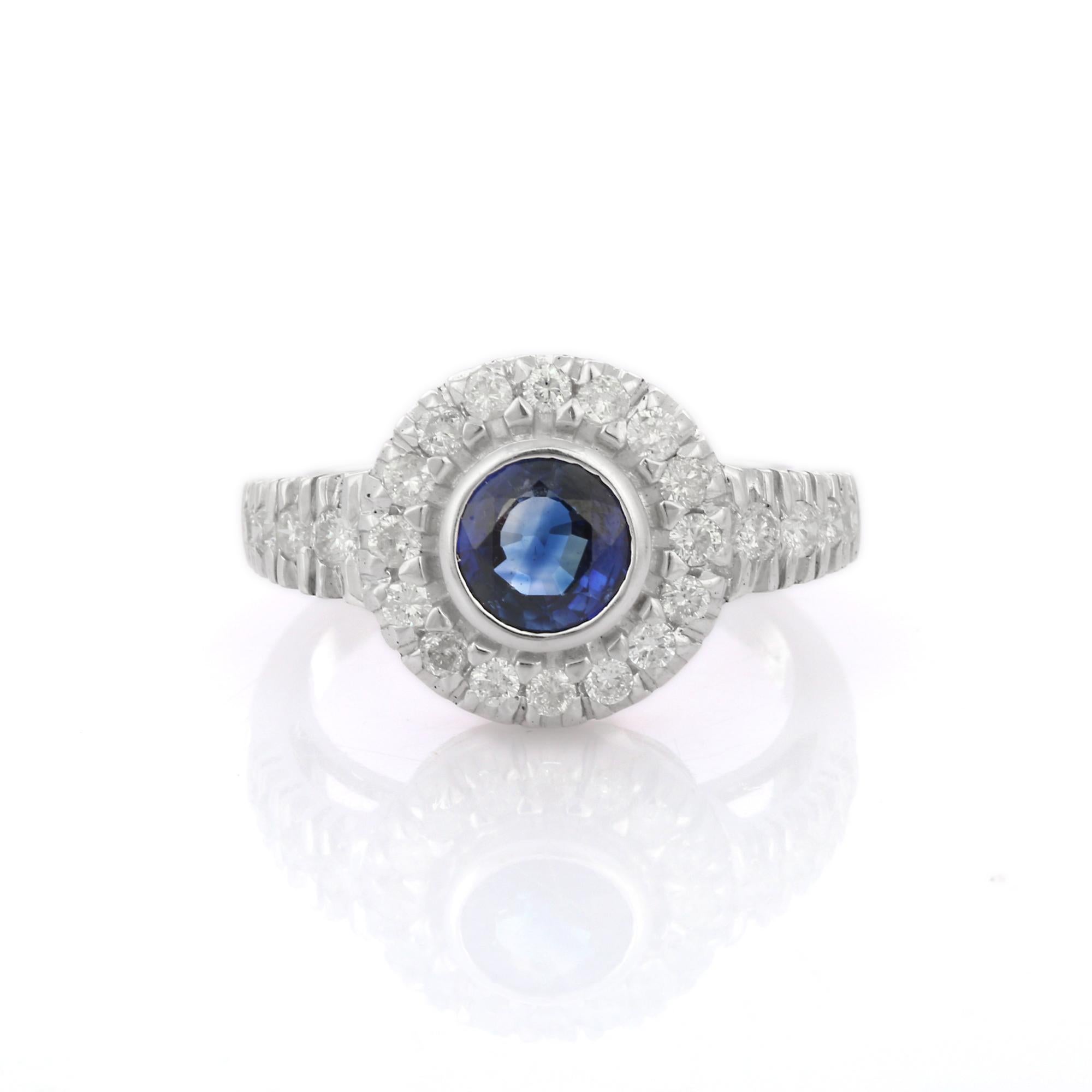 For Sale:  Brilliant 1.15 Ct Round Sapphire with Diamonds Engagement Ring in 18K White Gold 2