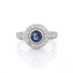 Brilliant 1.15 Ct Round Sapphire with Diamonds Engagement Ring in 18K White Gold