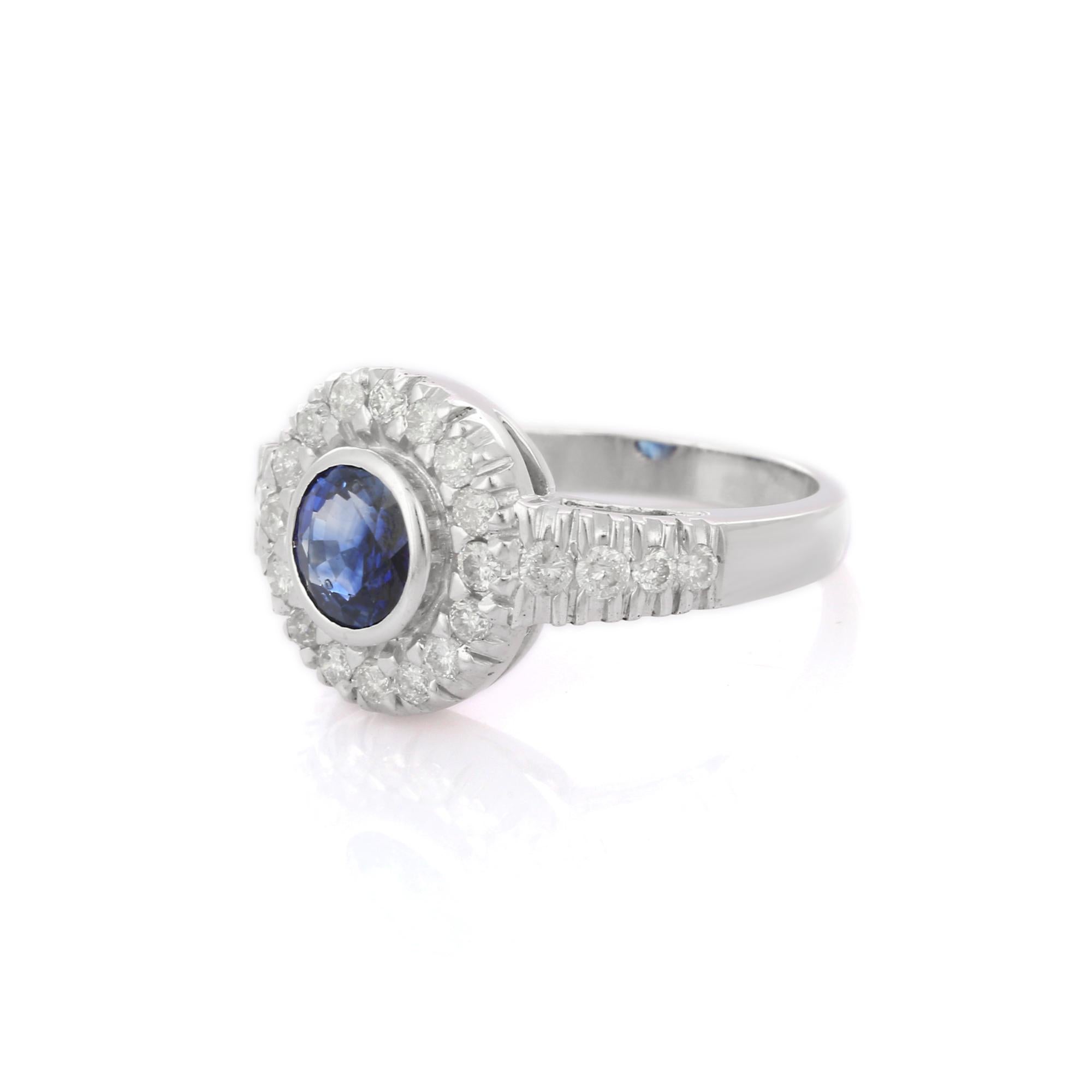 For Sale:  Brilliant 1.15 Ct Round Sapphire with Diamonds Engagement Ring in 18K White Gold 3