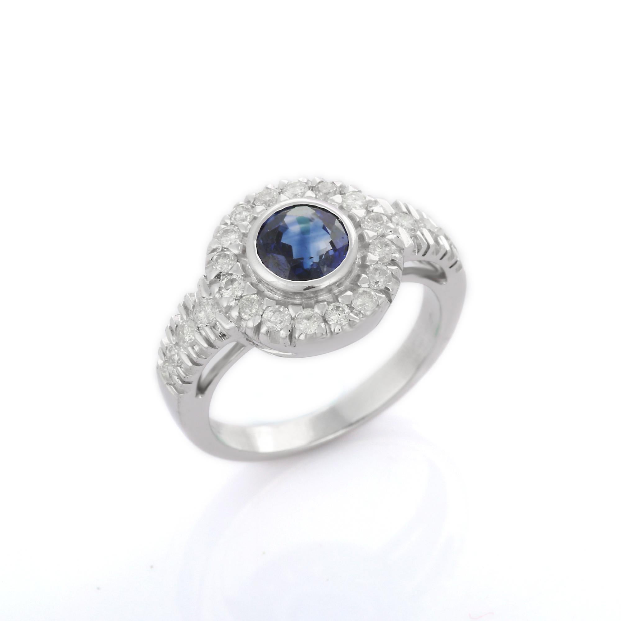 For Sale:  Brilliant 1.15 Ct Round Sapphire with Diamonds Engagement Ring in 18K White Gold 5