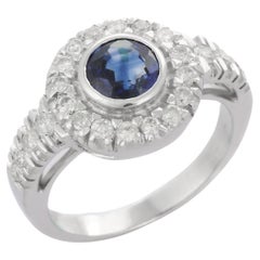 Brilliant 1.15 Ct Round Sapphire with Diamonds Engagement Ring in 18K White Gold