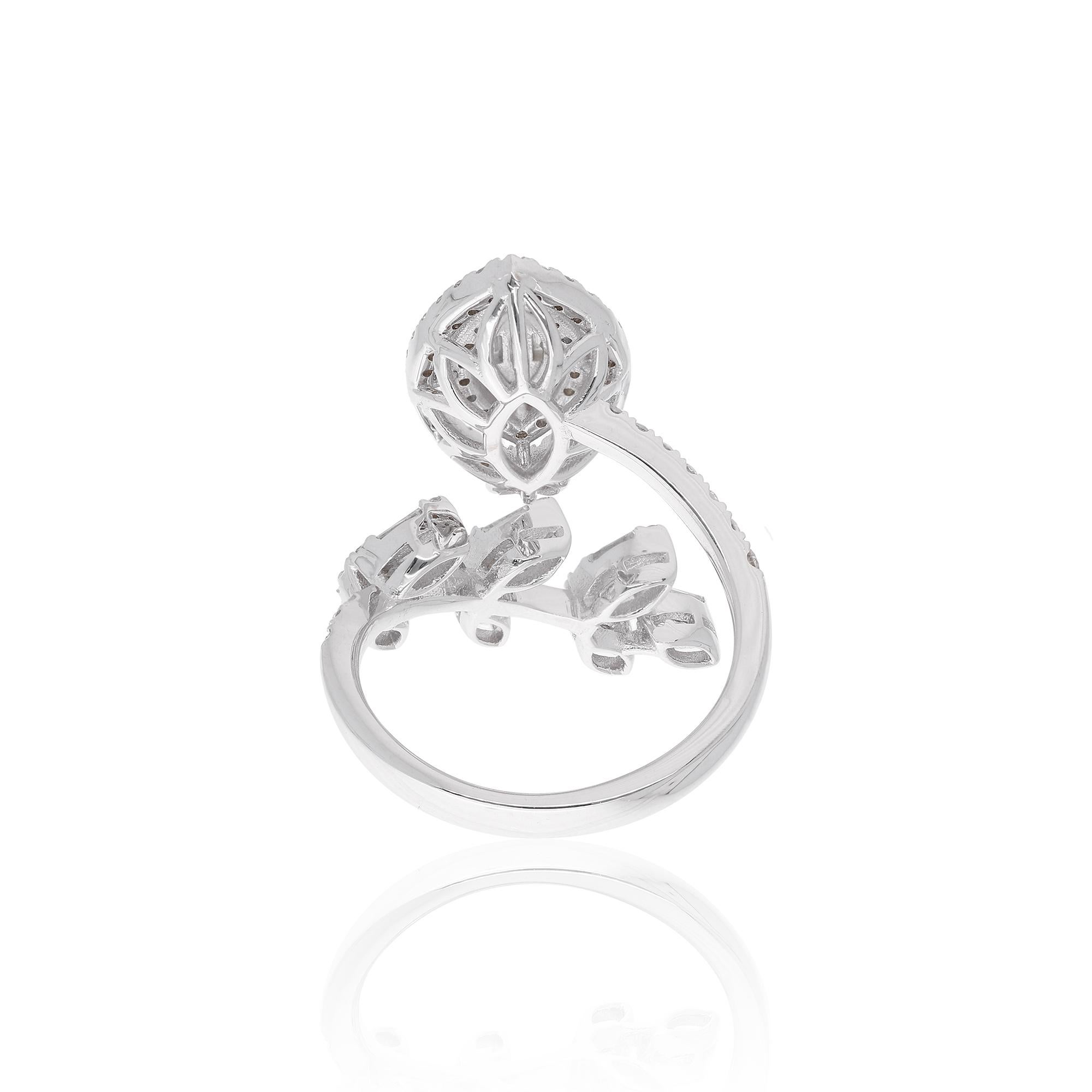 For Sale:  1.15 Ct SI Clarity HI Color Baguette Diamond Leaf Wrap Ring 18 Karat White Gold 2
