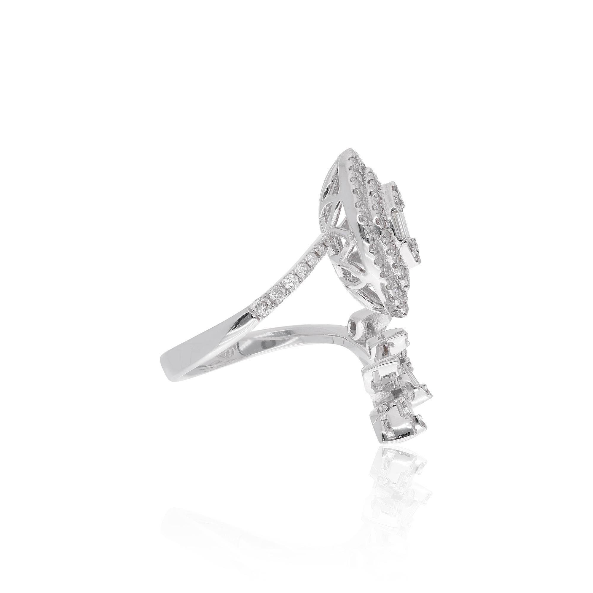 For Sale:  1.15 Ct SI Clarity HI Color Baguette Diamond Leaf Wrap Ring 18 Karat White Gold 3