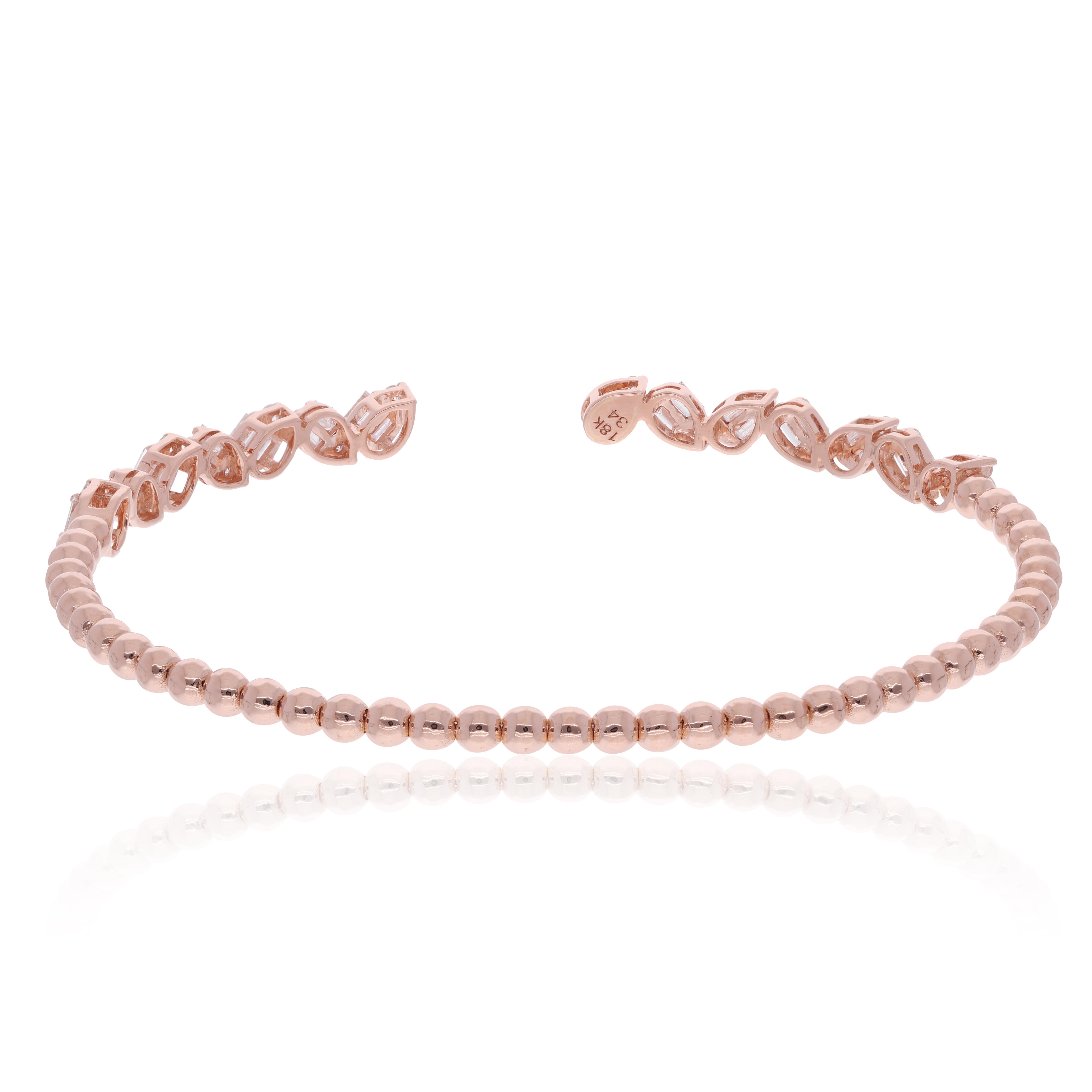 1,15 quilates SI/H Brazalete de diamantes moderno Oro rosa de 14 quilates Joyas hechas a mano Corte baguette en venta