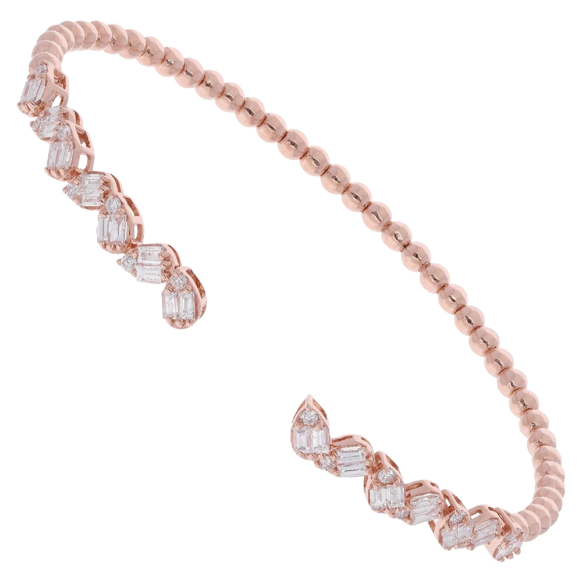 1.15 Ct SI/H Modern Diamond Cuff Bracelet 18 Karat Rose Gold Handmade Jewelry