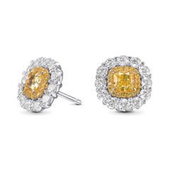 1.15 cts CS's GIA Cert Fancy Intense Yellow Cushion Double Halo Diamond Earrings