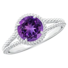 1.15 CTW Amethyst Twist Rope Split Shank Ring in Sterling Silver