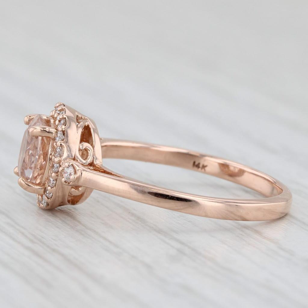 1.15 ctw Morganite Diamond Halo Engagement Ring 14K Rose Gold Size 8 In Good Condition For Sale In McLeansville, NC