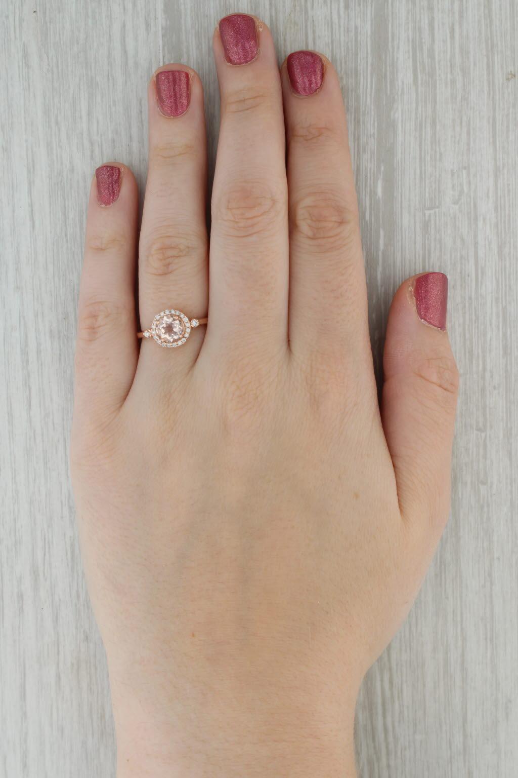 Women's 1.15 ctw Morganite Diamond Halo Engagement Ring 14K Rose Gold Size 8 For Sale