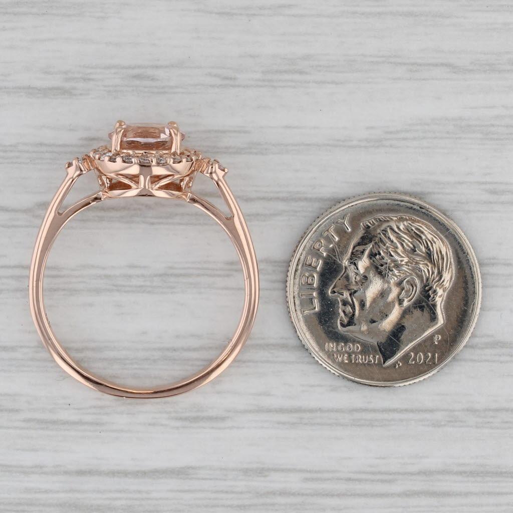 1.15 ctw Morganite Diamond Halo Engagement Ring 14K Rose Gold Size 8 For Sale 3