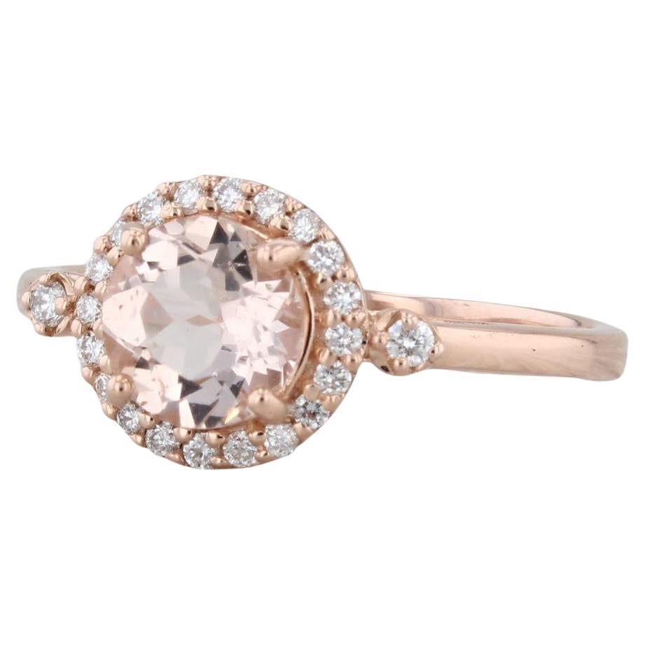 1.15 ctw Morganite Diamond Halo Engagement Ring 14K Rose Gold Size 8