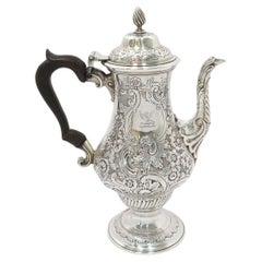 Sterling Silver Wood Antique English 1897 Floral Repousse Coffee Pot