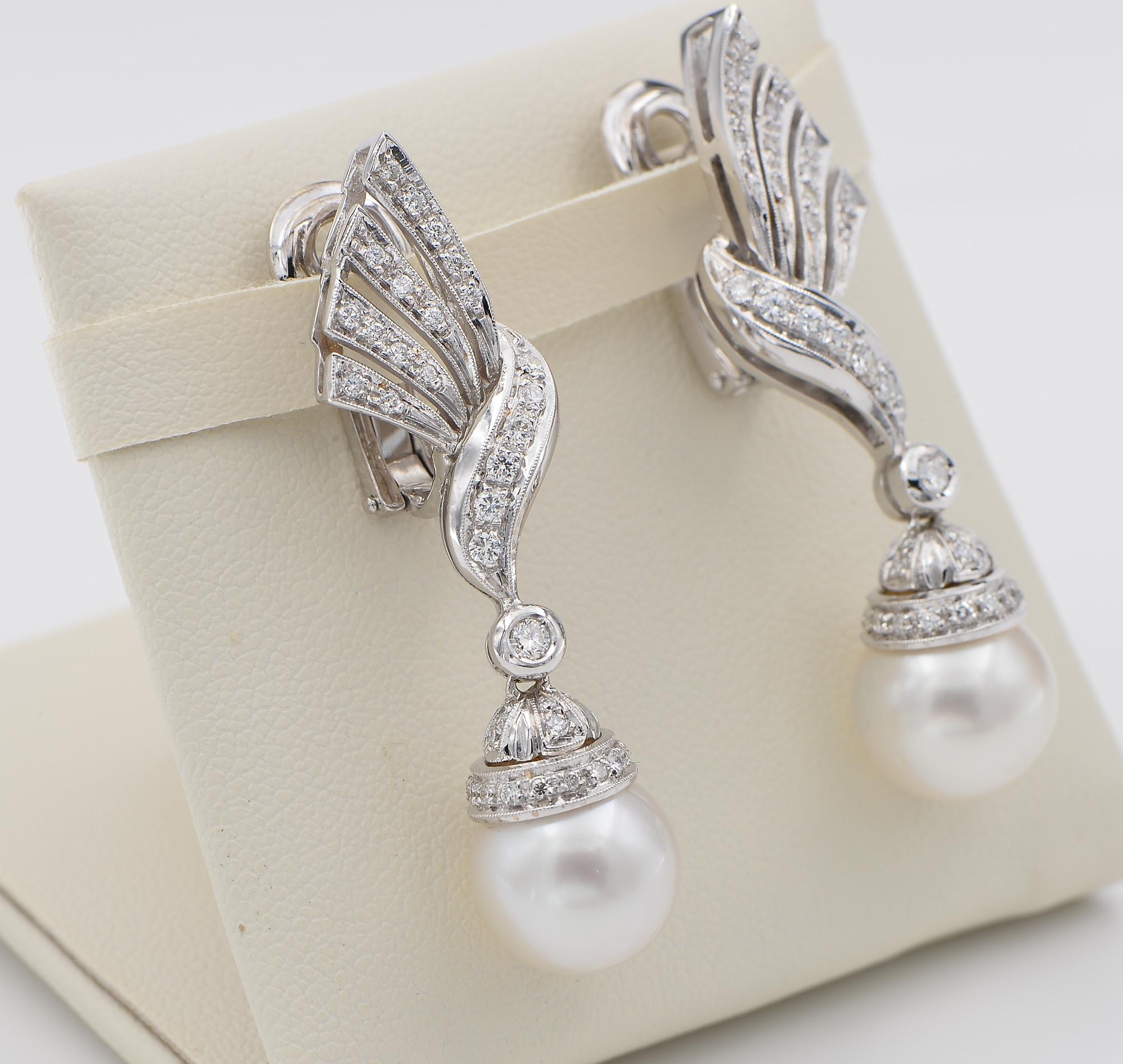 Contemporary 11.5 mm Pearl 2.40 Ct Diamond Bow Design Earrings For Sale