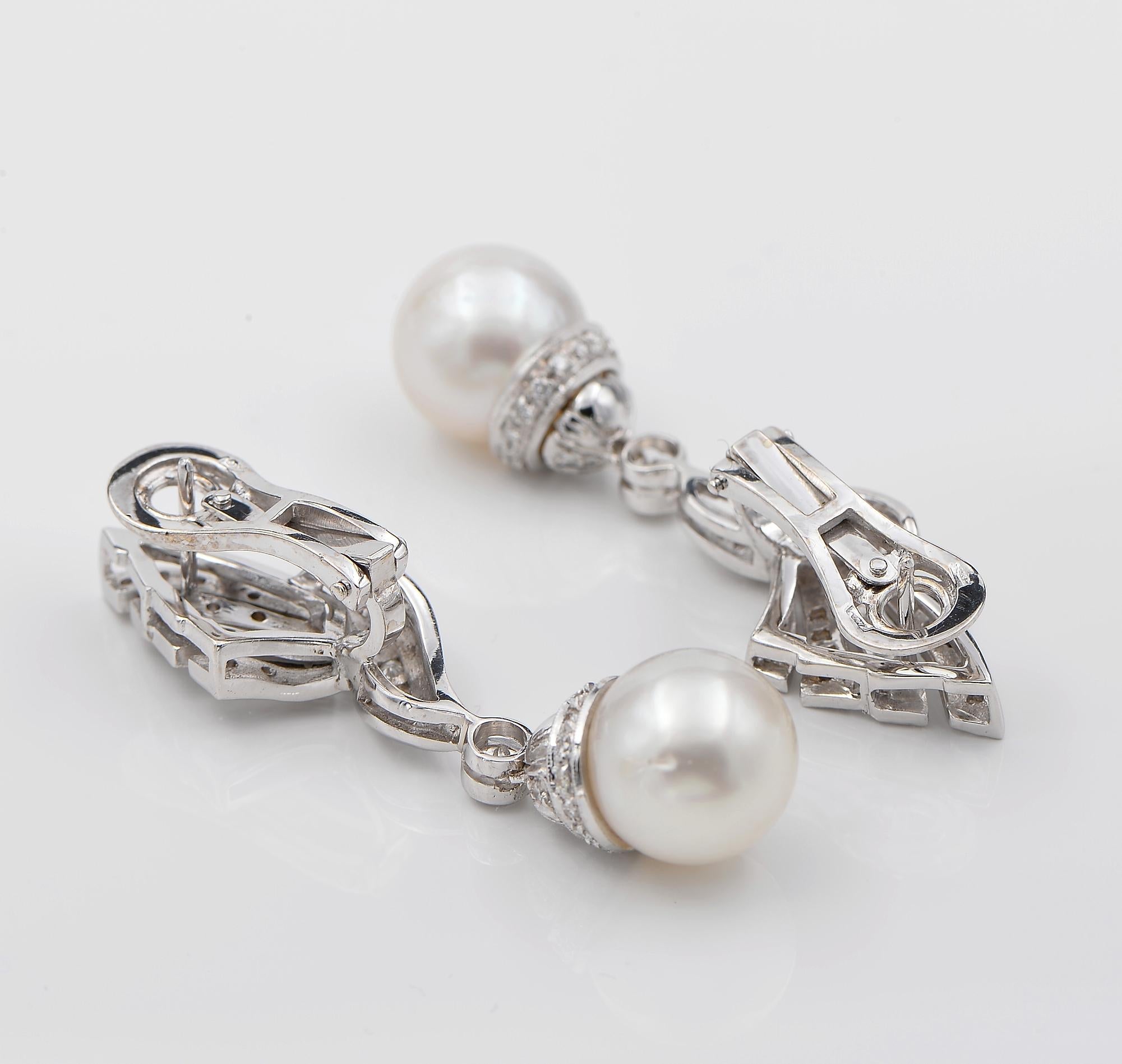 11.5 mm Pearl 2.40 Ct Diamond Bow Design Earrings For Sale 1