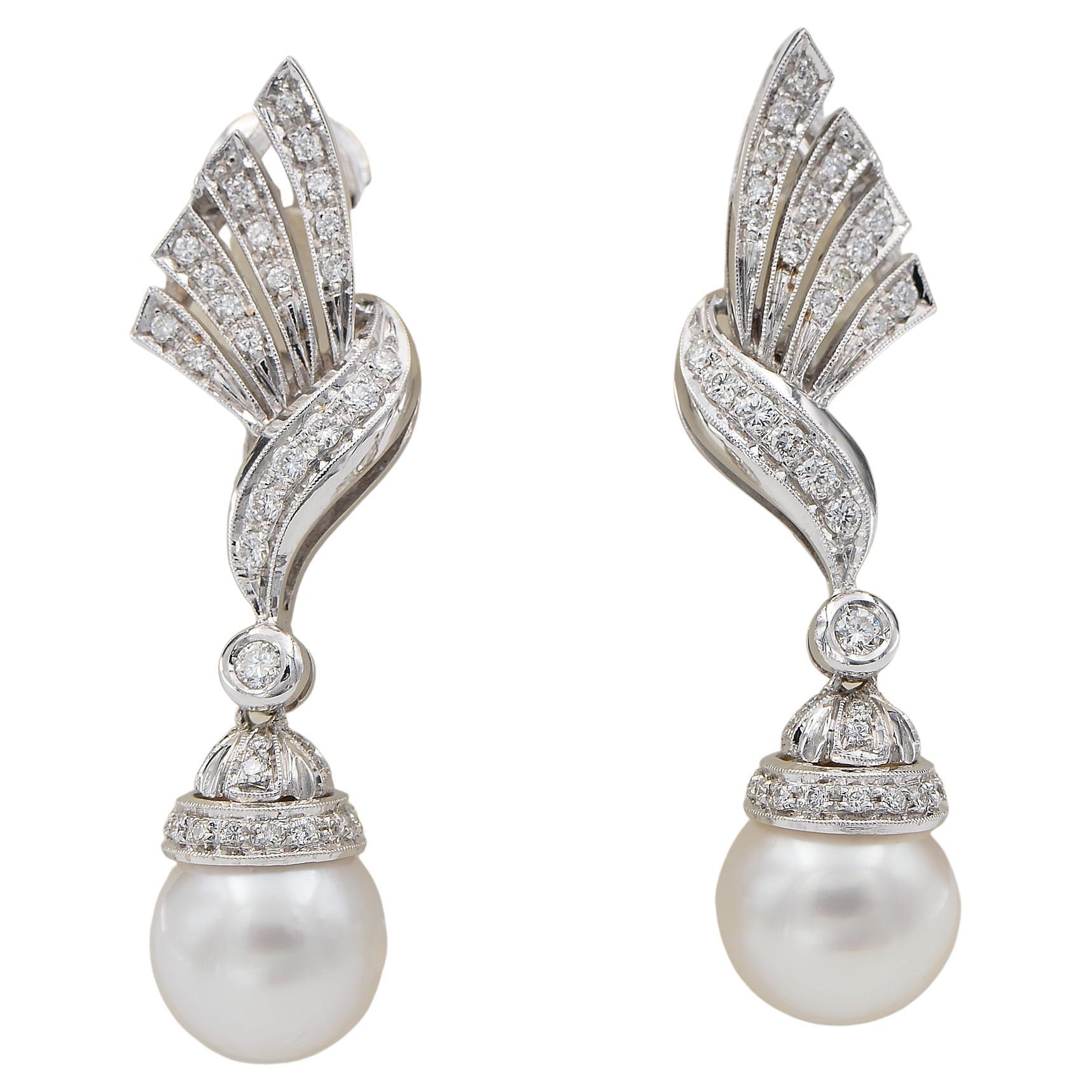 11.5 mm Pearl 2.40 Ct Diamond Bow Design Earrings For Sale