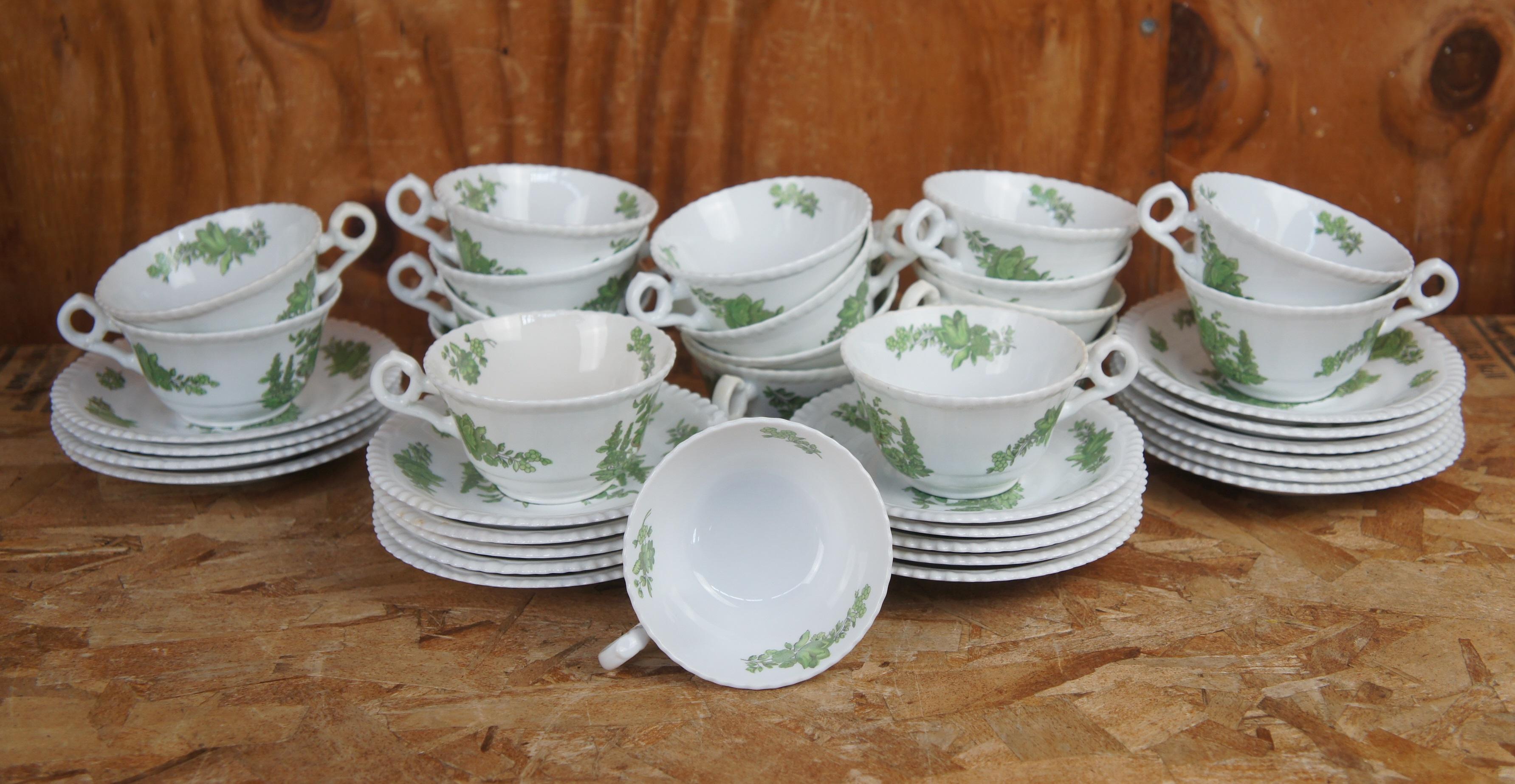 115 Pc Vintage English Spode Green Basket China Dinner Plates Bowls Tea Service 6
