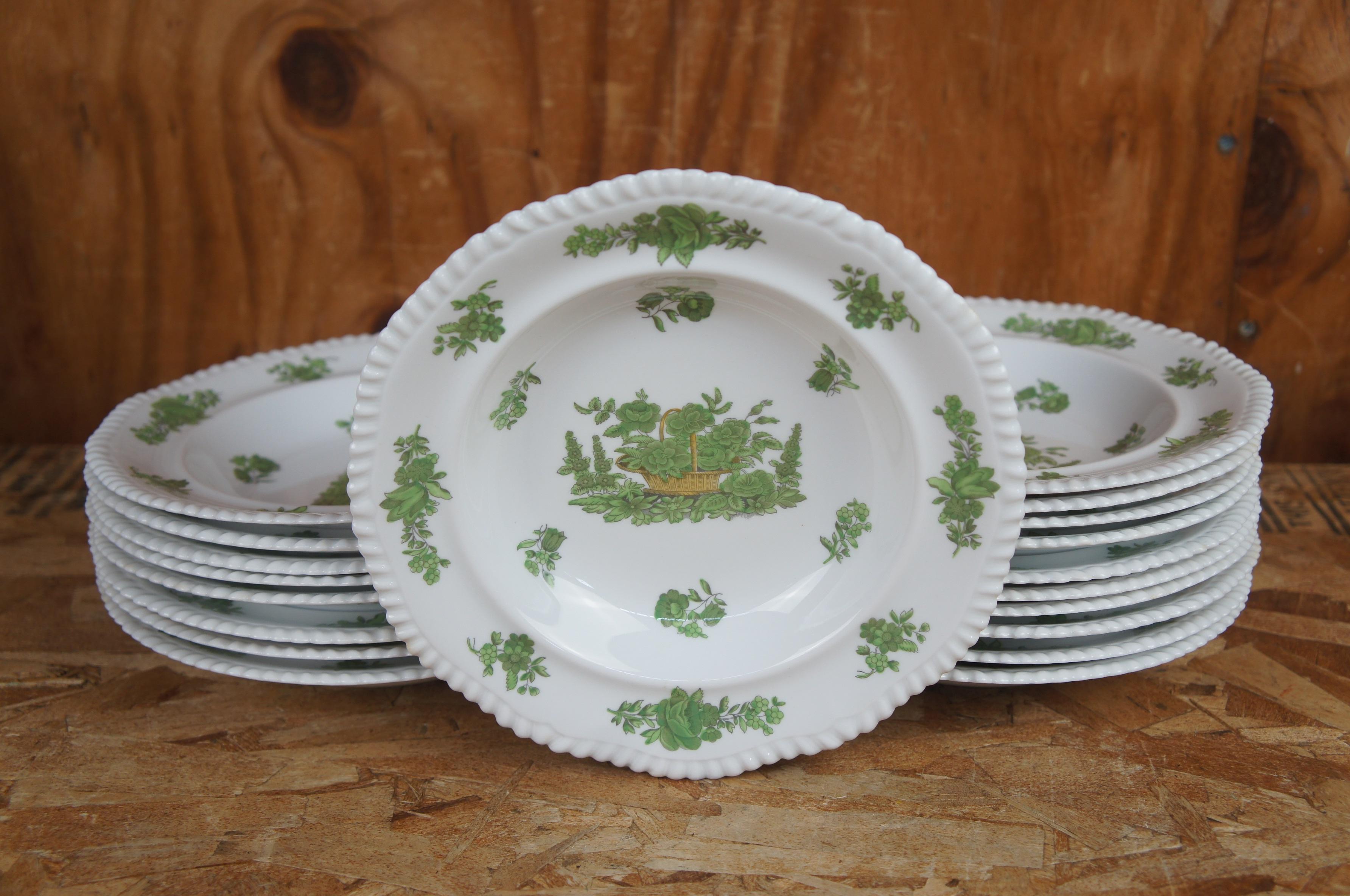 115 Pc Vintage English Spode Green Basket China Dinner Plates Bowls Tea Service 2