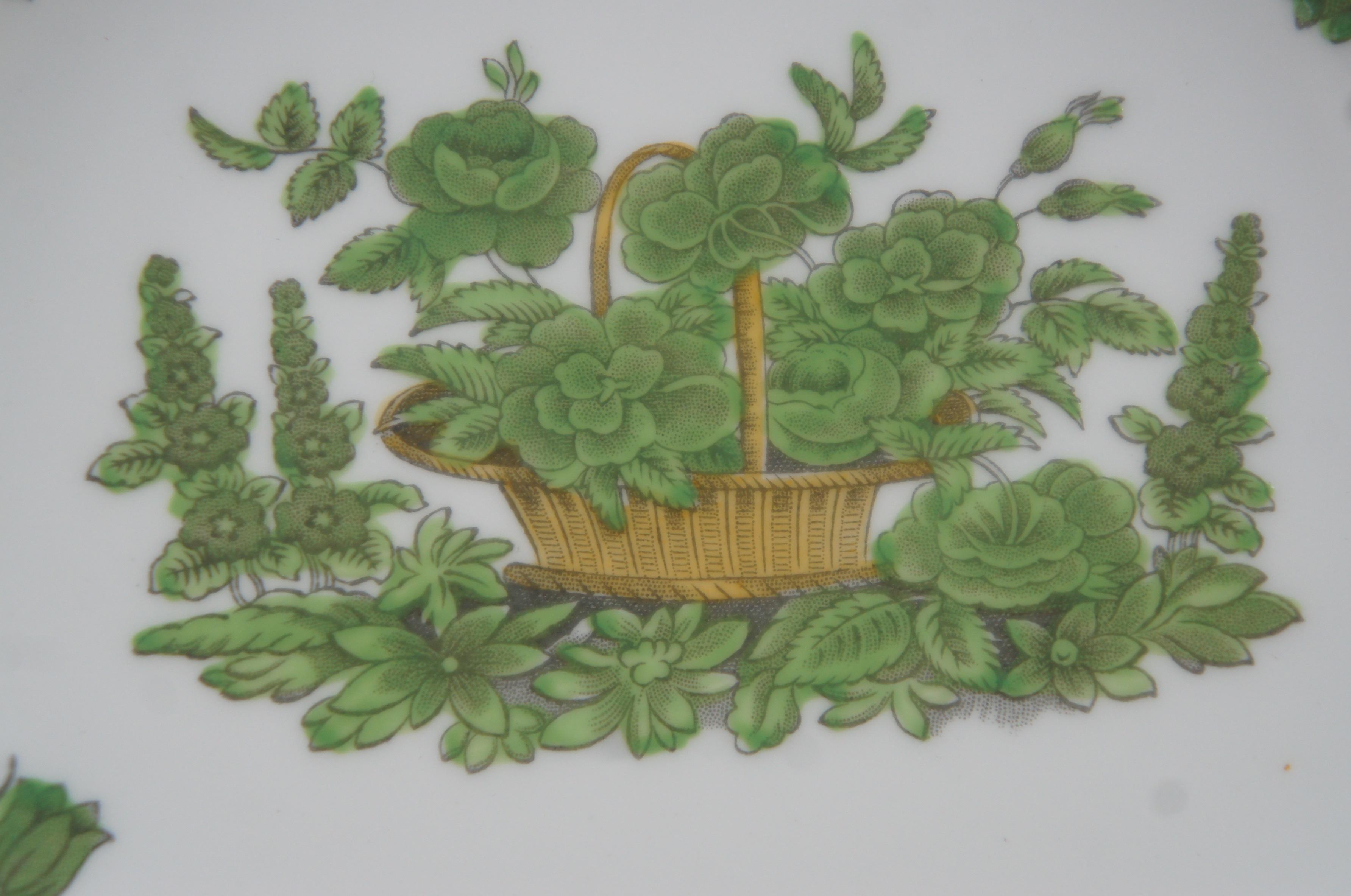 115 Pc Vintage English Spode Green Basket China Dinner Plates Bowls Tea Service 3