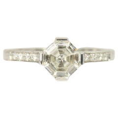 1,15 Gesamtkarat Asscher & runder Diamant Art Deco Stil Platin Verlobungsring