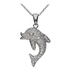 1.15 White GVS Diamonds 18 Karat White Gold Domed Dolphin Pendant Necklace