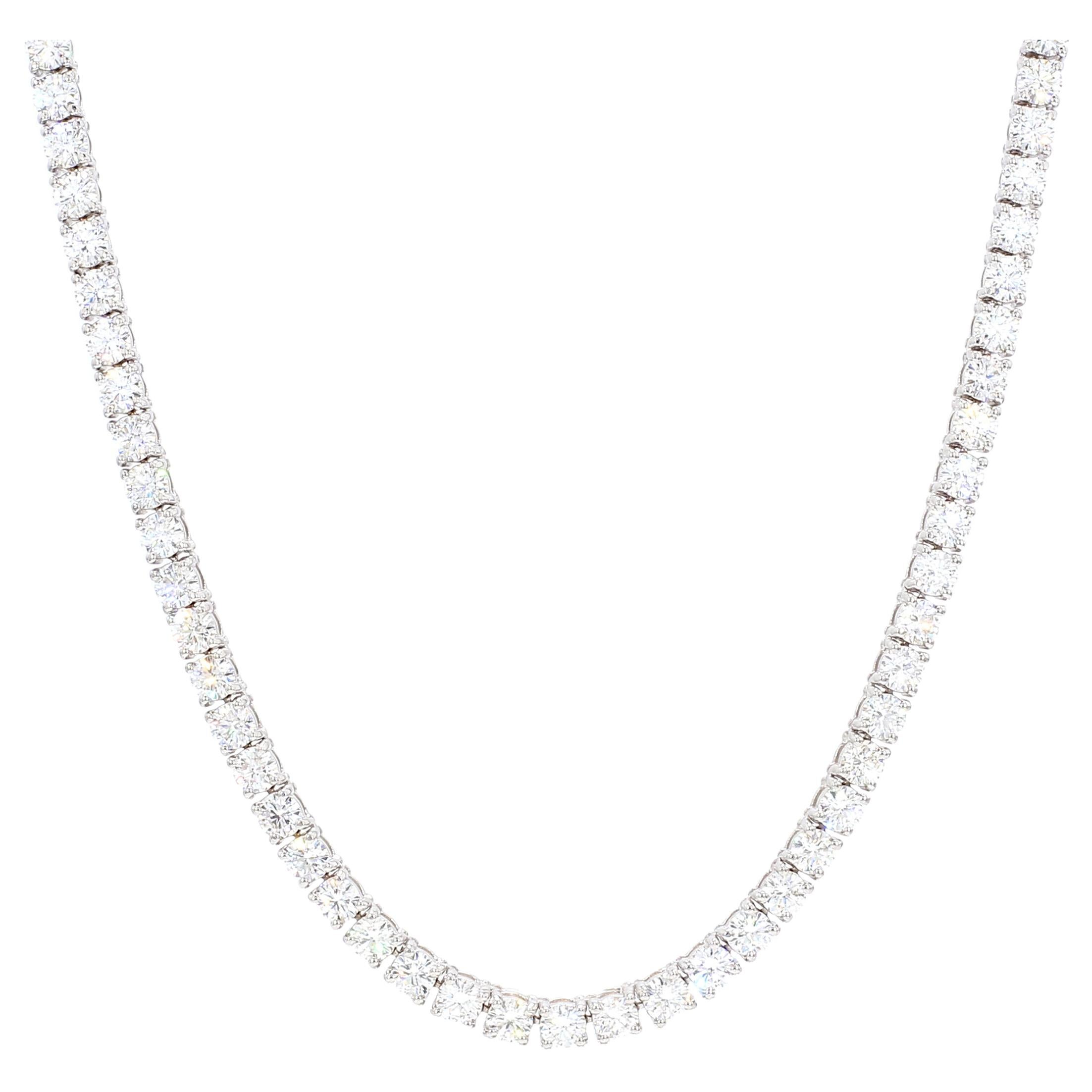 10.83 Carat 18k White Gold Tennis Necklace For Sale