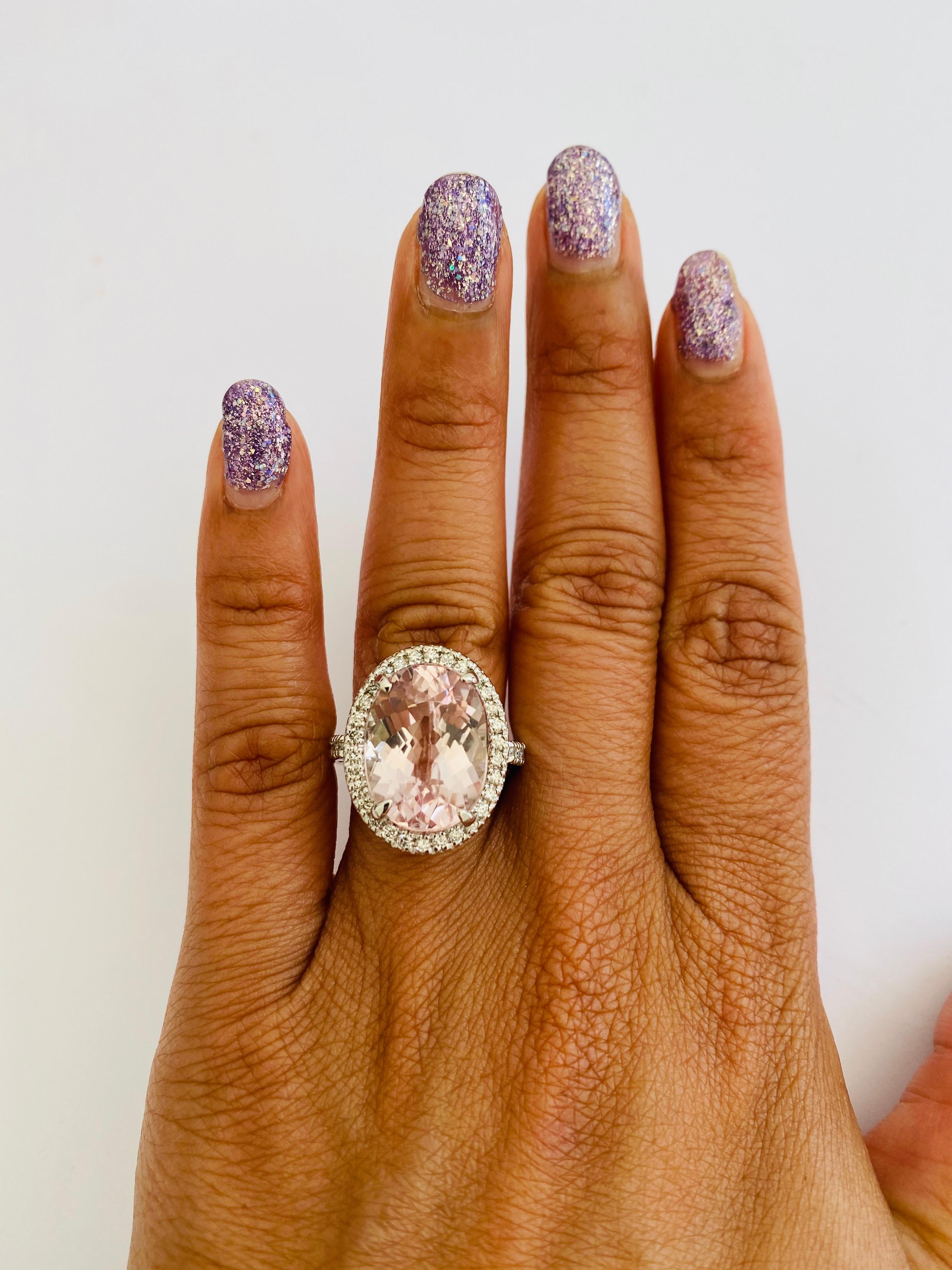 11.50 Carat Kunzite Diamond 14 Karat White Gold Cocktail Ring In New Condition For Sale In Los Angeles, CA