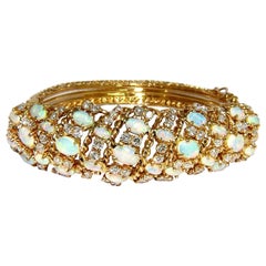 11.50 Carat Natural Australian Opals Diamond Bangle Cocktail Bracelet 14 Karat