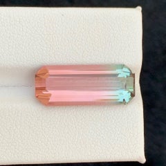 11.50 Carat Natural Loose Bi Color Tourmaline Stone Emerald Cut Afghan Gemstone