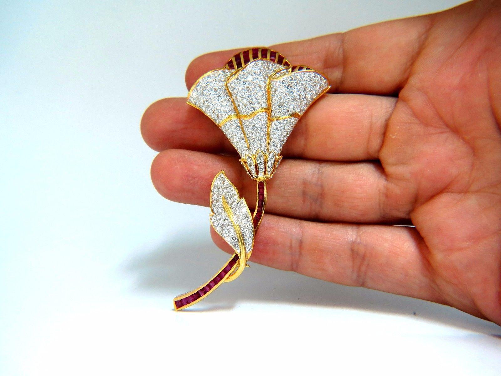 Broche Diamante Rubí Natural 11,50 Quilates 3D 18 Kilates en venta 1