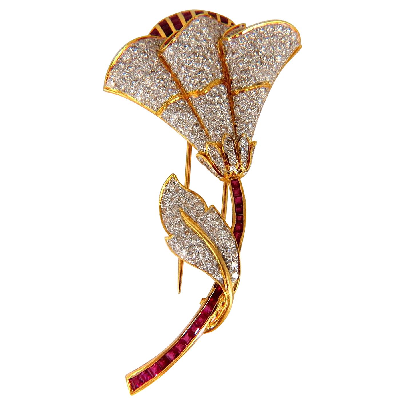11,50 Karat natürlicher Rubin Diamant Brosche Pin 3D 18 Karat im Angebot