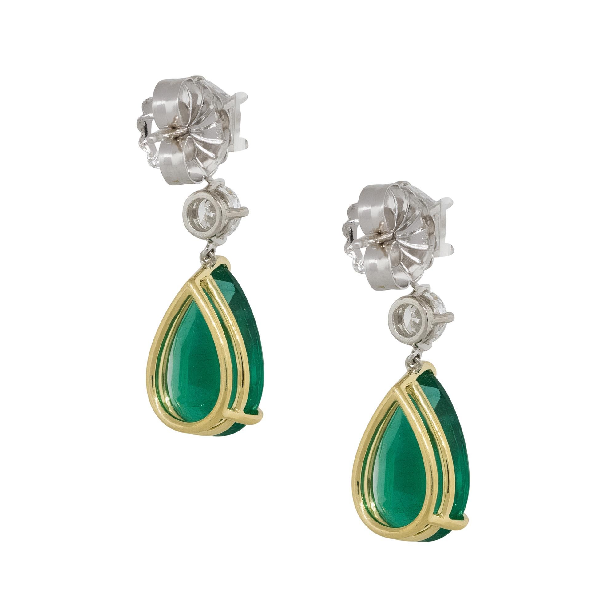 Pear Cut 11.50 Carat Pear Shape Emerald Diamond Dangle Earrings 14 Karat in Stock