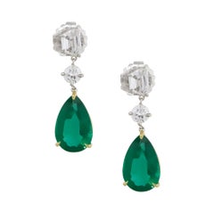 11.50 Carat Pear Shape Emerald Diamond Dangle Earrings 14 Karat in Stock