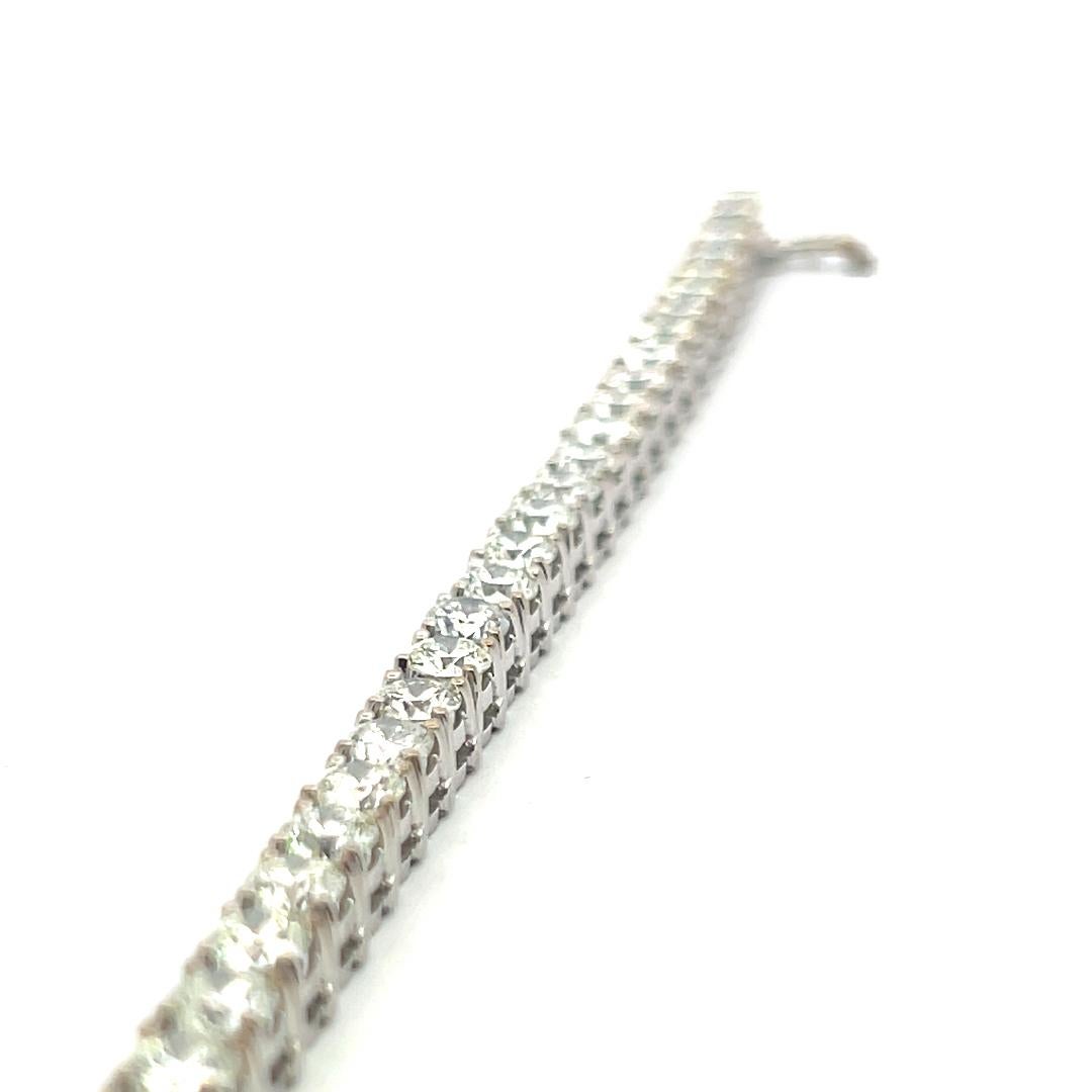 11.50 Carat Round Brilliant H SI Diamond 14 Karat White Gold Tennis Bracelet For Sale 9