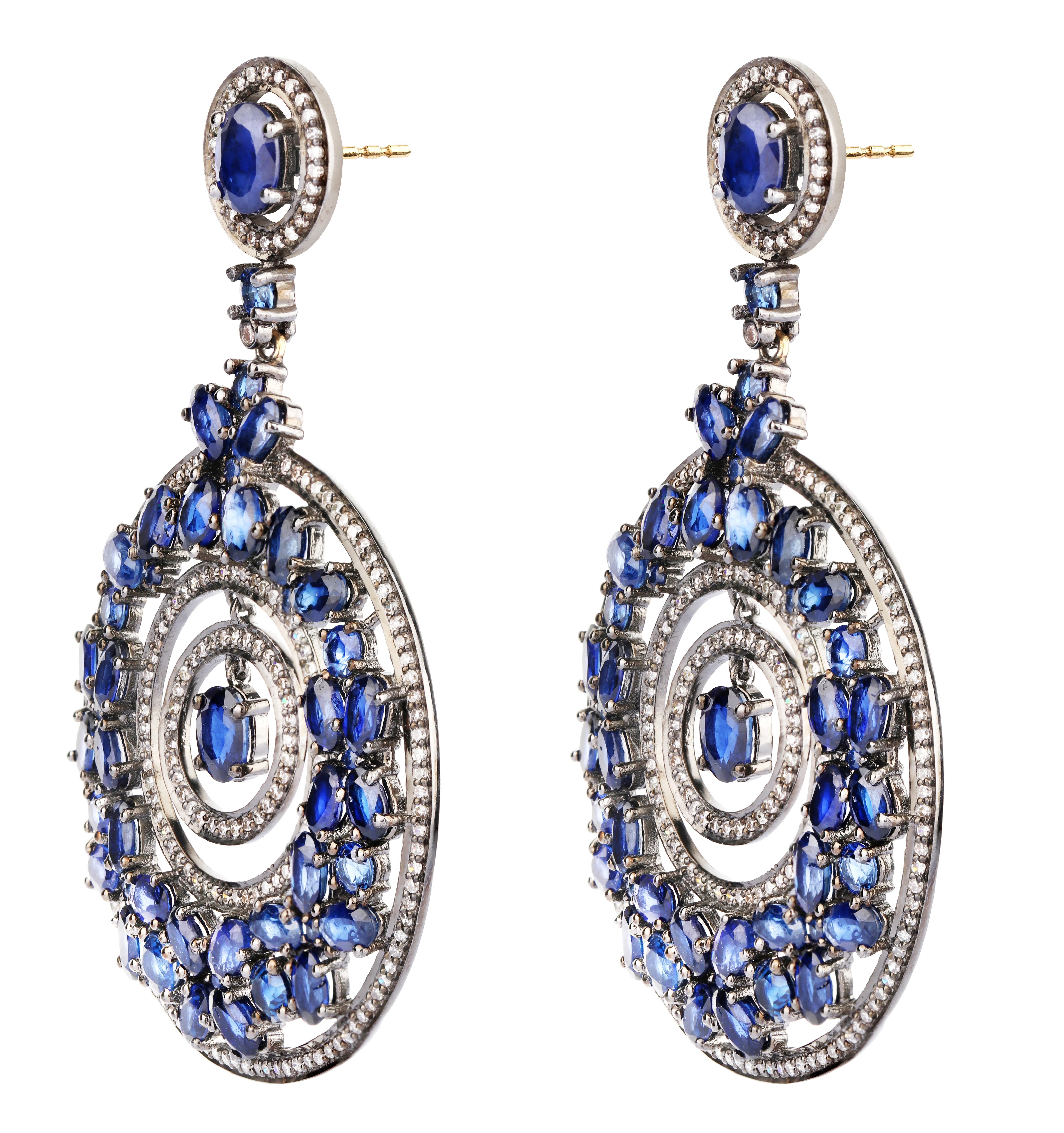Art Deco 11.50 Carat Sapphire and Diamond Cocktail Earrings