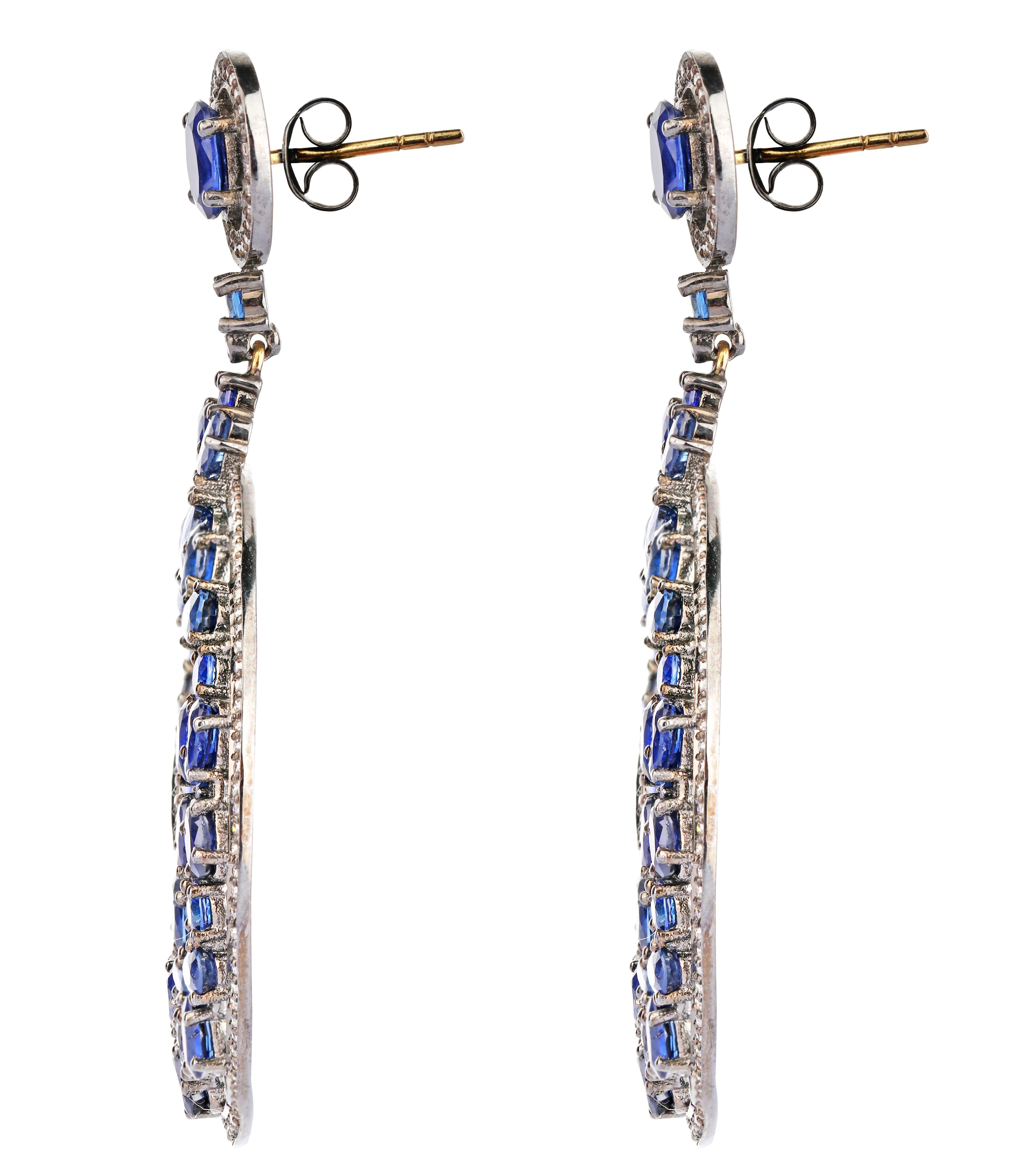 Oval Cut 11.50 Carat Sapphire and Diamond Cocktail Earrings