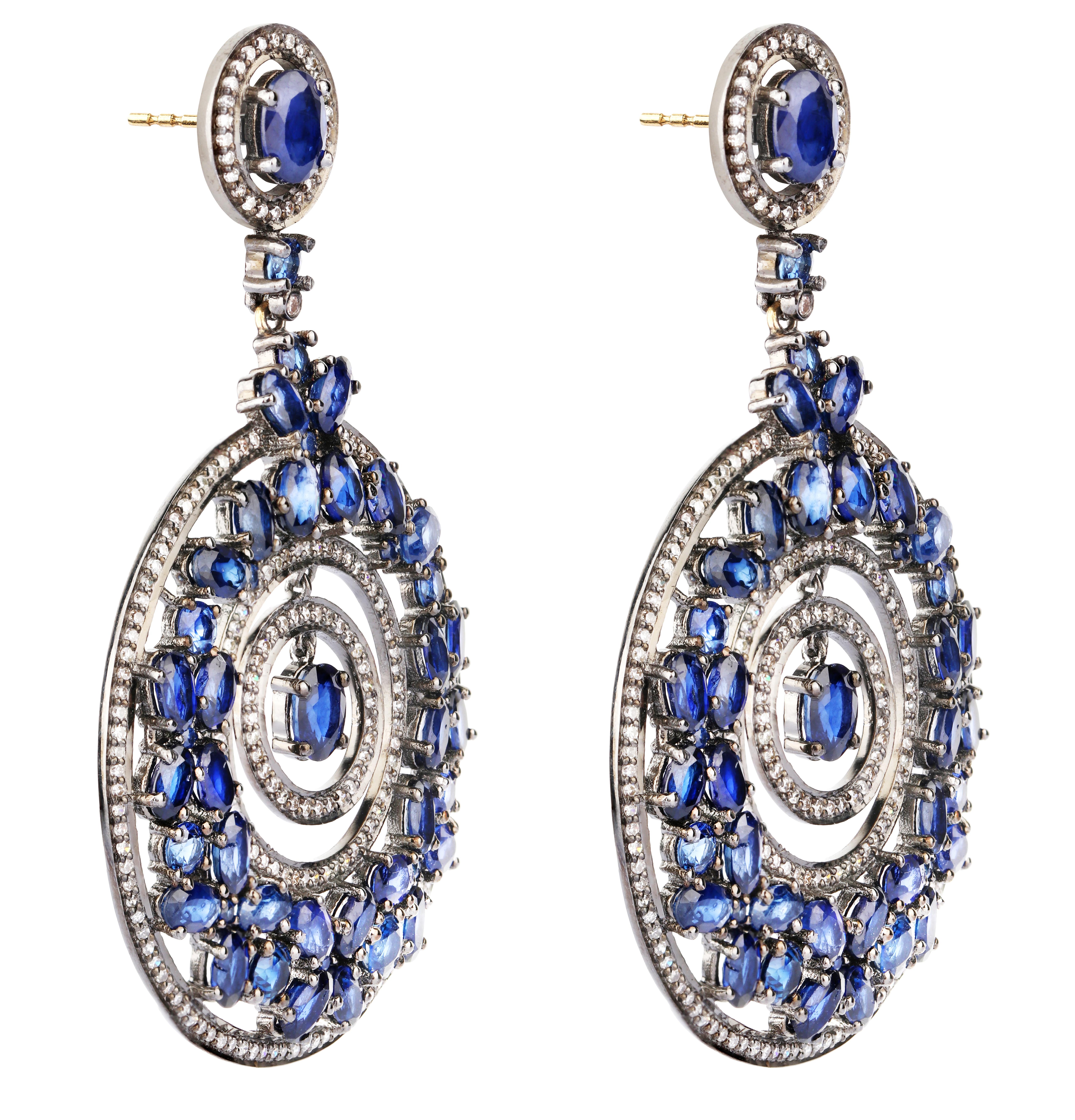 11.50 Carat Sapphire and Diamond Cocktail Earrings In New Condition In Jaipur, IN
